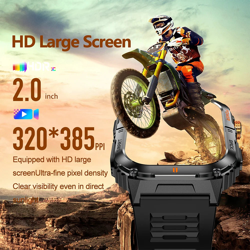 Outdoor Sport Smart Watch 2.00" 3ATM Waterproof LED Flashlight Answer Call 1000mAH Big Battery Health Fitness Tracker Smartwatch