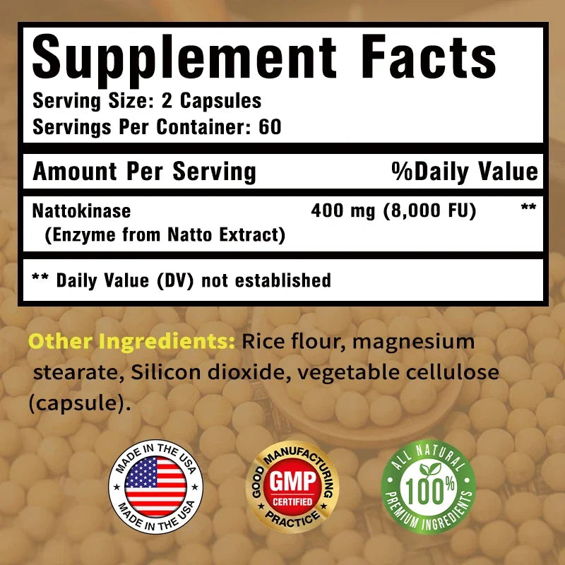 Nattokinase - Beauty and Skin Care, Promotes Blood Circulation, Maintains Blood Pressure Balance, Supports Heart Health