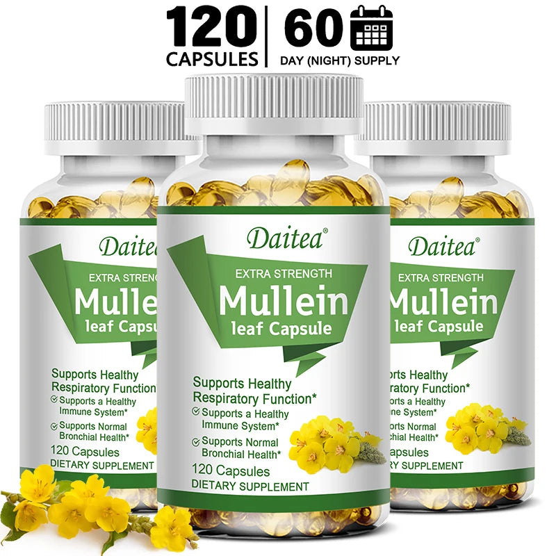 Mullein Extract Capsules, Suitable For Lung & Bronchial Cleanse for Smokers - Respiratory Health Support, Gut Health
