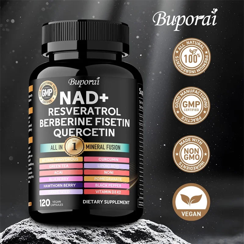 NAD+ Resveratrol Berberine - Contains Liposomal NAD+, Trans-resveratrol, Supports Healthy Aging, Cellular Health & Endurance