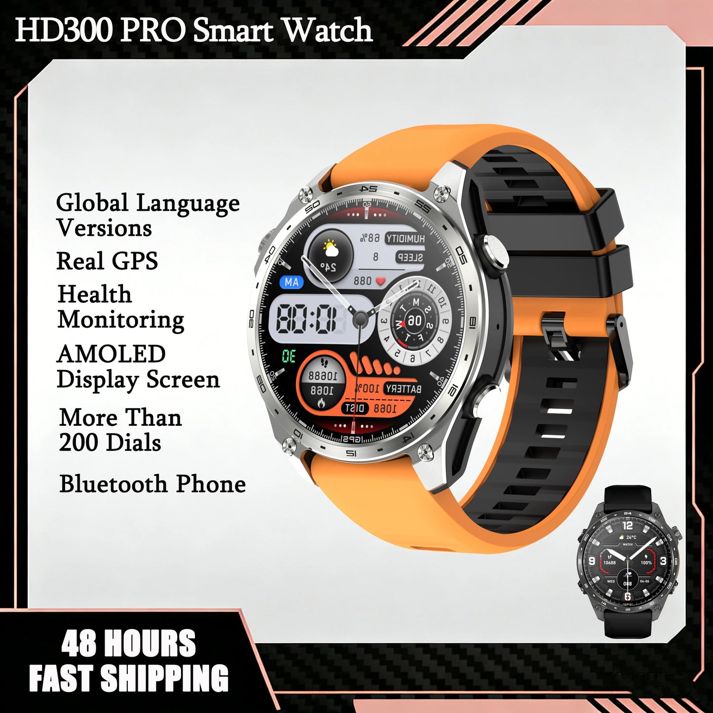 GPS Smart Watch for Outdoor HD300Pro Sports Watch Offline Map 5.4Bluetooth Call Waterproof Health Travel Diving Smartwatch