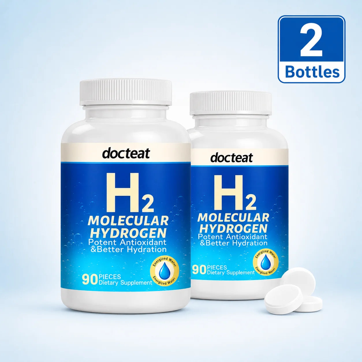 90pcs H2 Molecular Hydrogen Water Tablets with Magnesium 160mg Effervescent Drink Supplement for Travel Gym Home Hydration
