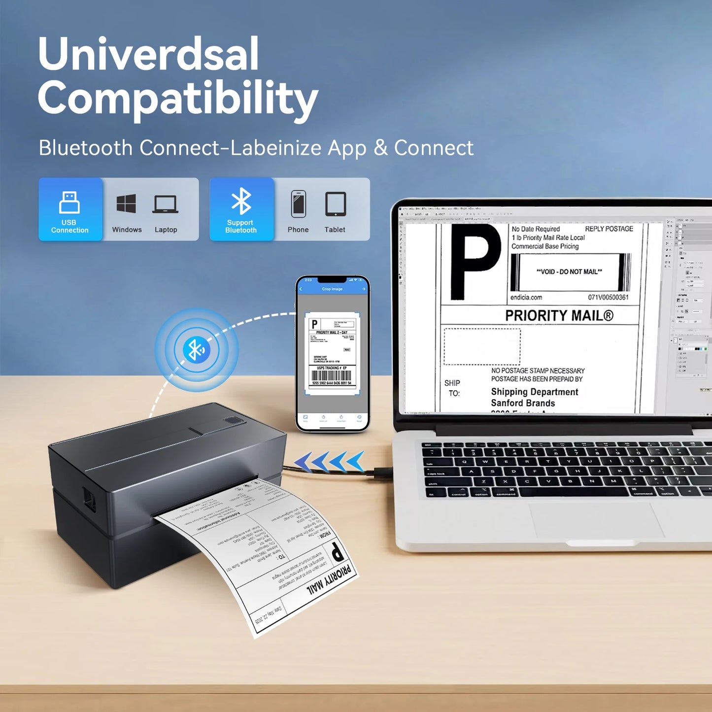 TakeYou Thermal Label Printer Portable No Ink Required Bluetooth USB