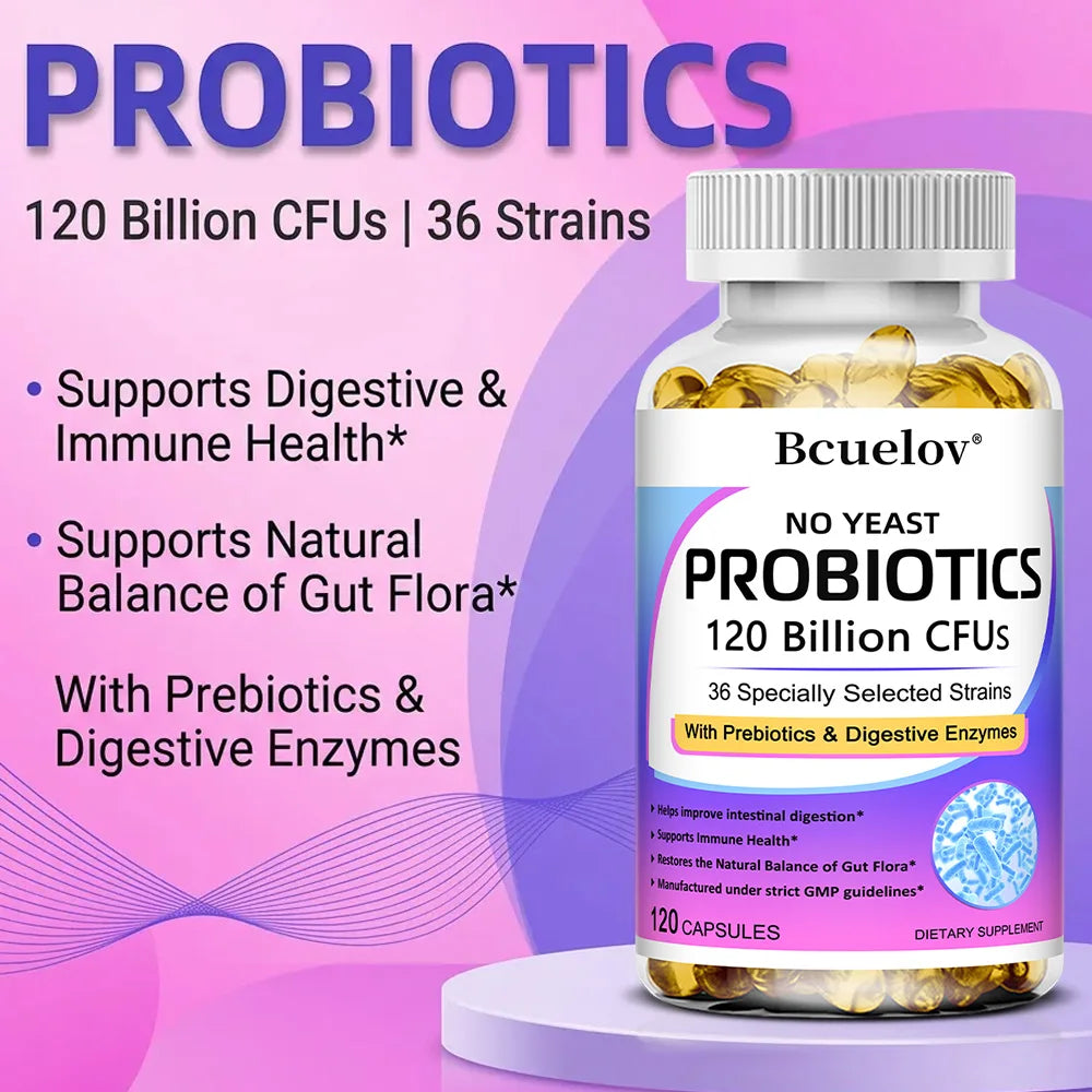 Probiotics 120 Billion CFU with Prebiotics & Digestive Enzymes, Supports Digestion, Gut Flora, Bloating Relief & Immune Health