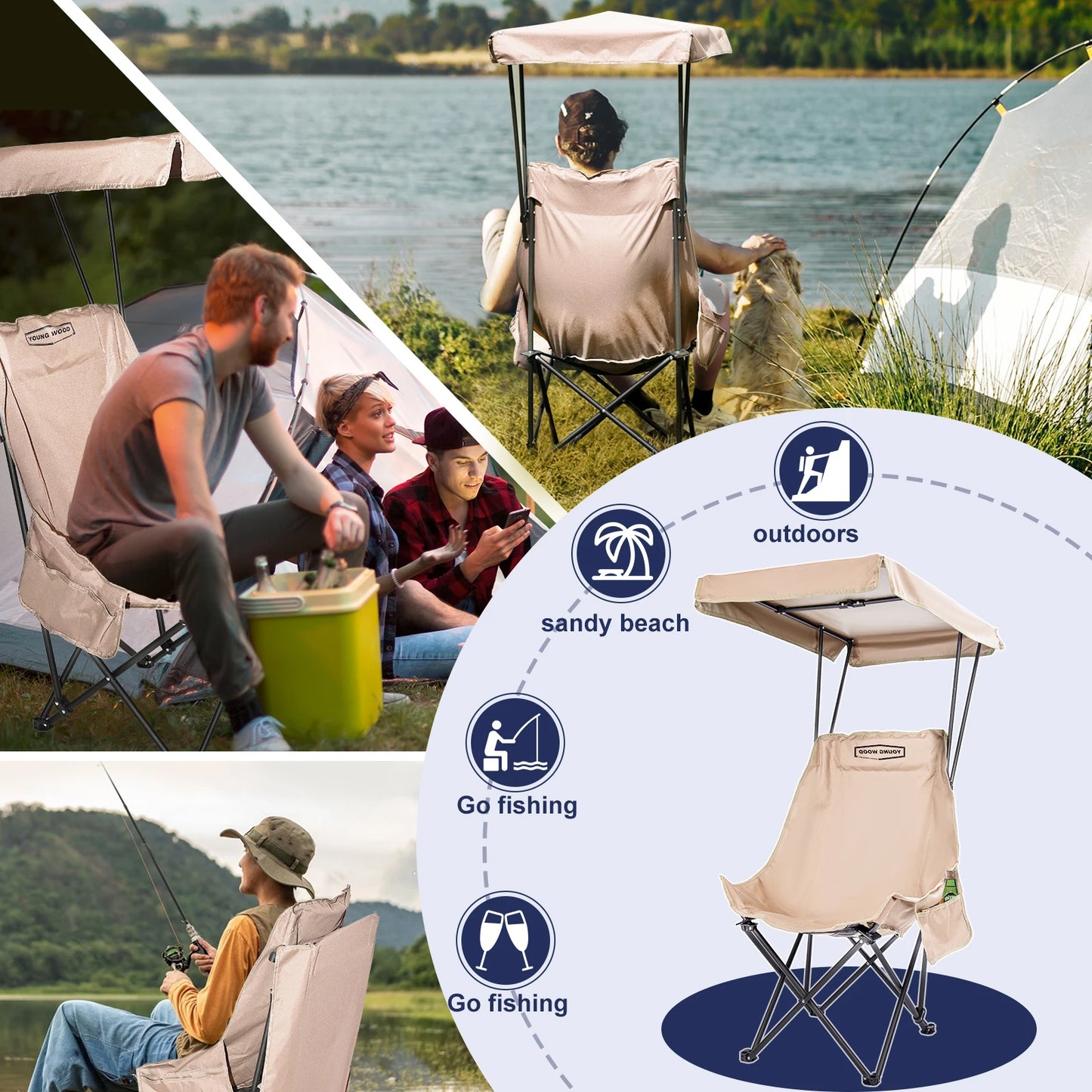 GERC Foldable Lightweight Oversized Camping Chair With Shade Canopy