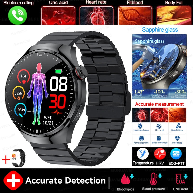 2025 New GUHUAVMI Accurate Blood Lipid Uric Acid Smart Watch Men Women ECG+PPG Blood pressure Bluetooth call Health Smartwatches