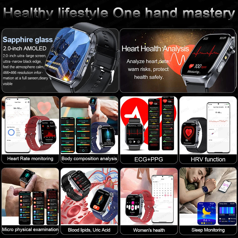 2026 New AI Health Care Accurate detection ECG SmartWatch Blood Pressure lipids Uric Acid Analysis Bluetooth Call Smart Watches