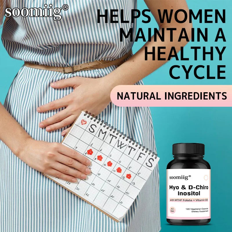 Myo-Inositol + D-Chiro-Inositol Organic Spearmint Capsules, Women's Health Support, Help Maintain Mood Balance, Immune System