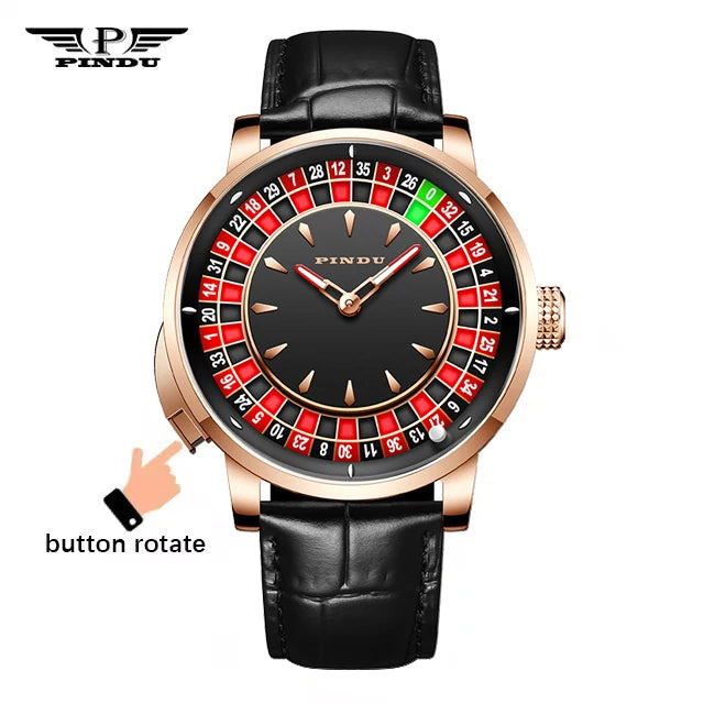 PINDU Men Mechanical Watch NH35A Push Button Roulette Theme