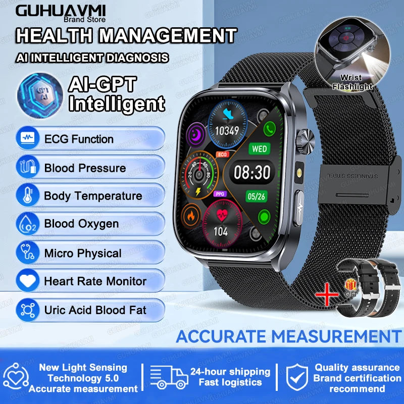 2026 New AI Health Care Accurate detection ECG SmartWatch Blood Pressure lipids Uric Acid Analysis Bluetooth Call Smart Watches