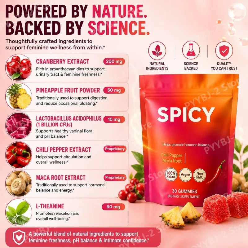 Hormonal Balance Gummies 30 Count Support Daily Health & Energy Recovery Peach Flavor — Chili Pepper and Maca Root Extract
