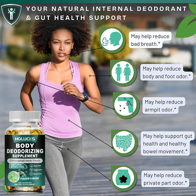 Chlorophyll Capsules Supplement, Body Deodorizing & Internal Cleanse, Support Digestion, Gut & Skin Health, Energy Boost