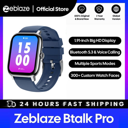 New Zeblaze Btalk Pro Voice Calling Smart Watch 1.91''HD Big Display Screen 300+ Custom Watch Faces Health Tracking Smartwatch