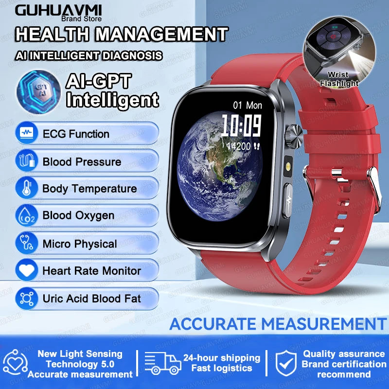 2026 New AI Health Care Accurate detection ECG SmartWatch Blood Pressure lipids Uric Acid Analysis Bluetooth Call Smart Watches
