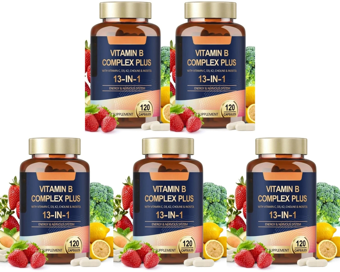 Vitamin B Complex Plus13-in-1 120Vegan Capsules Energy Support Immune Health Nerve Function Skin Wellness Antioxidant Supplement