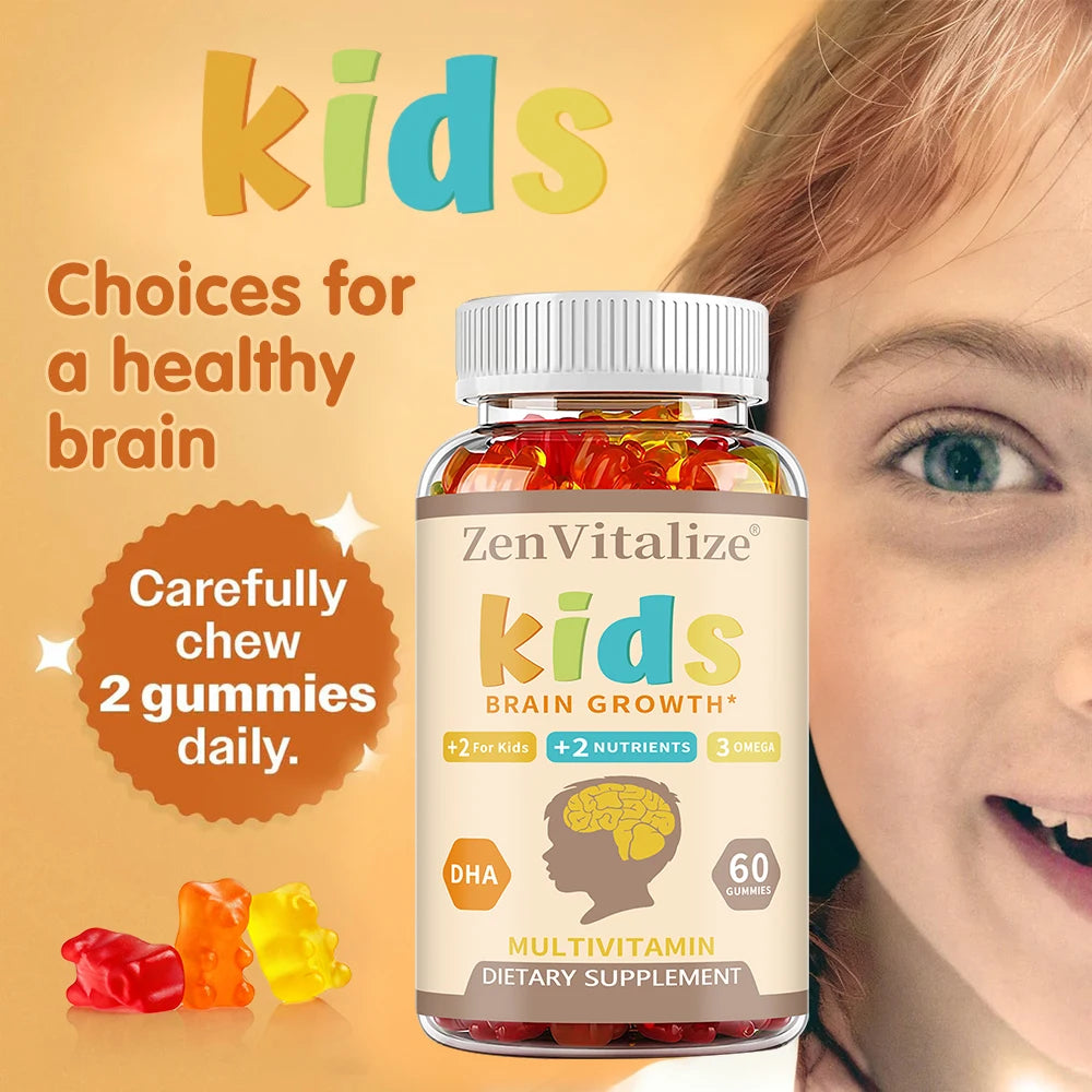 Kids Brain Development Gummies - with Omega 3, DHA, Promotes Children's Brain Health, Memory & Immune