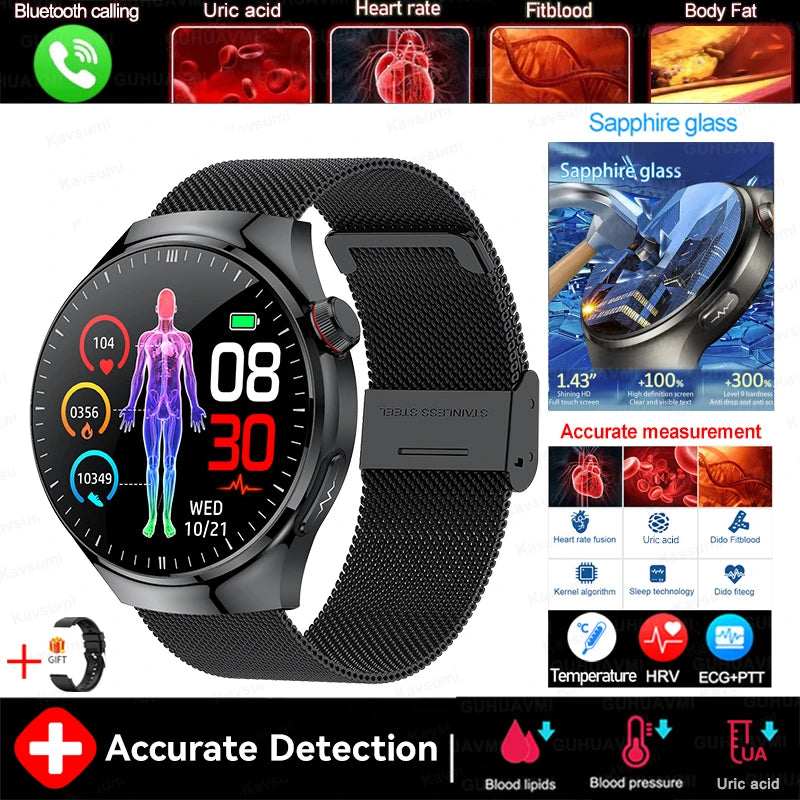 2025 New GUHUAVMI Accurate Blood Lipid Uric Acid Smart Watch Men Women ECG+PPG Blood pressure Bluetooth call Health Smartwatches