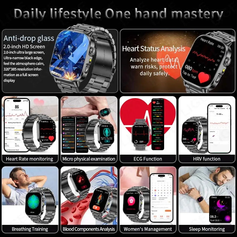 LIGE New ECG+PPG Smart Watch Blood Fat Uric Acid Blood Pressure Body Temperature Bluetooth Call Men Women Health Smartwatch 2026