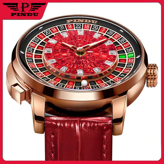 PINDU Men Mechanical Watch NH35A Push Button Roulette Theme
