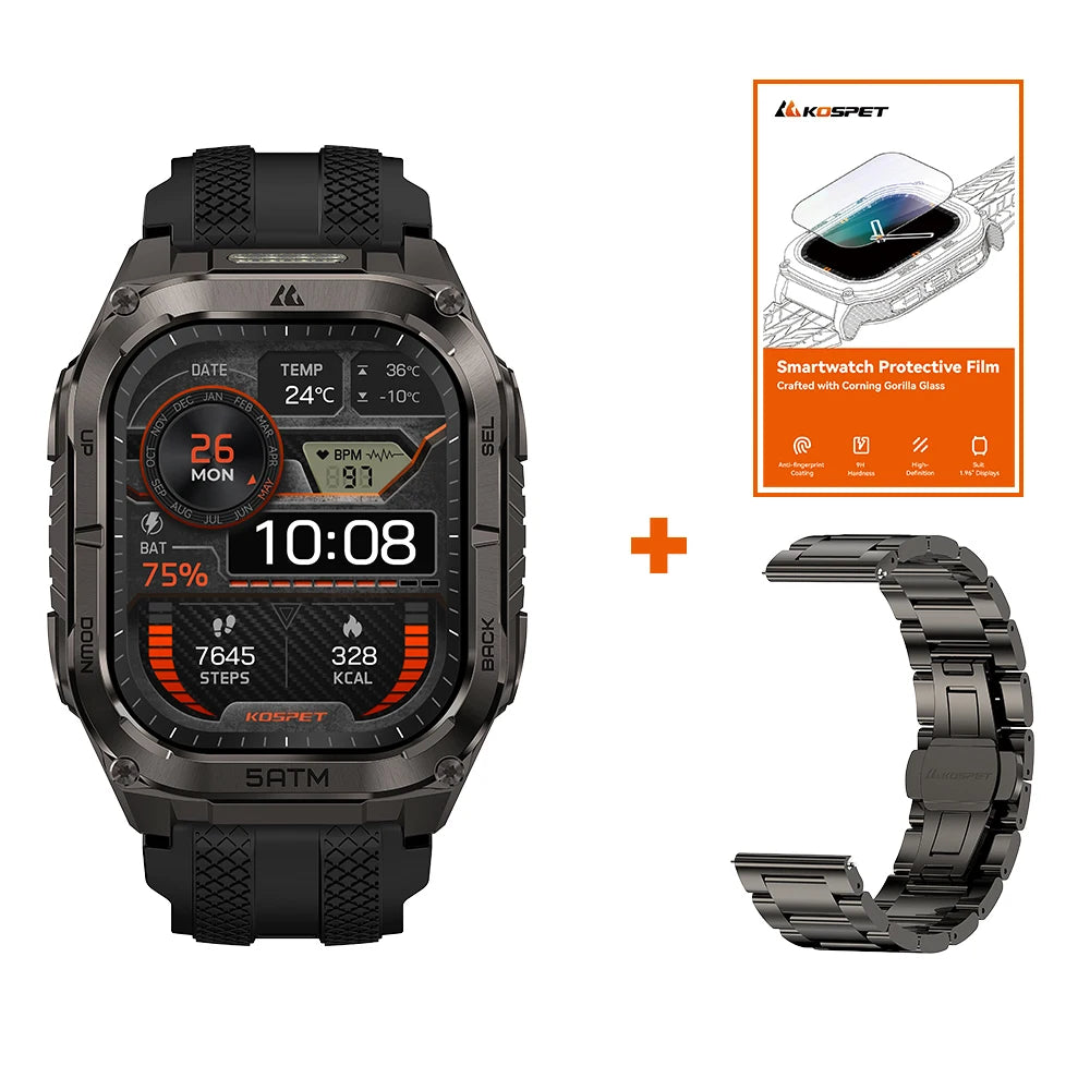 KOSPET TANK M4C Advanced GPS Smartwatch for Men MIL-STD-810H Tough 5ATM Waterproof Integrated Flashlight & Health Tracking