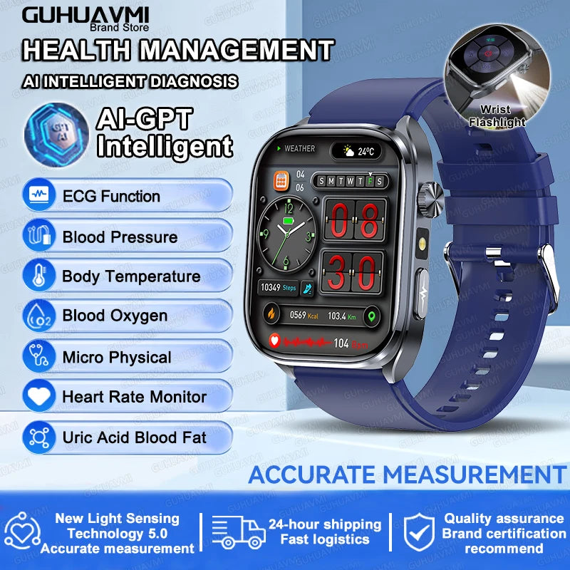 2026 New AI Health Care Accurate detection ECG SmartWatch Blood Pressure lipids Uric Acid Analysis Bluetooth Call Smart Watches
