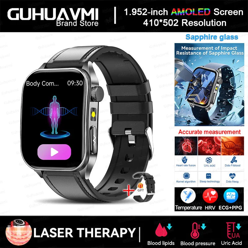 2026New Health Smartwatch 650nm Laser Therapy Men ECG Blood Pressure Lipid Uric Acid Bluetooth Call For Android IOS Smart Watch