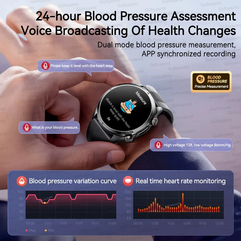 New Health Smart Watch Airbag Blood Pressure ECG+PPG AI Diagnosis Blood Lipid Uric Acid SOS Remote Care Smartwatch For Men Women