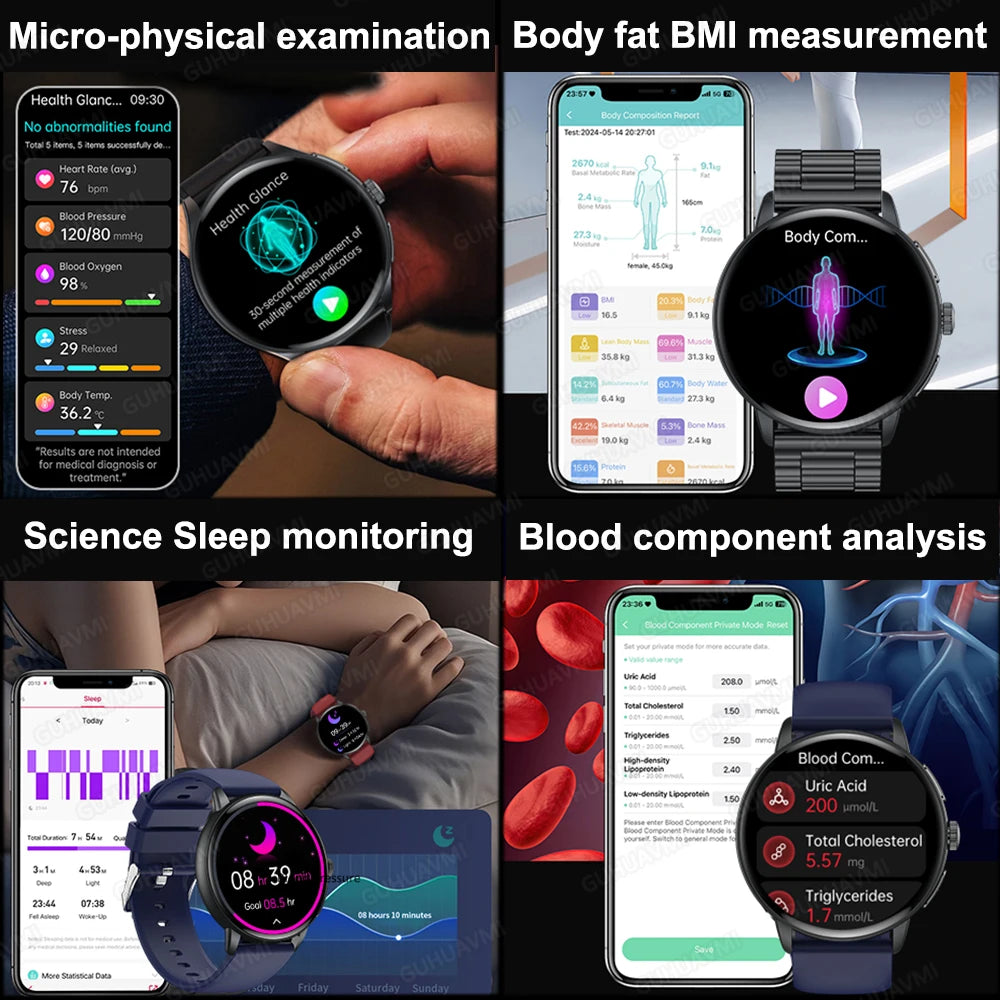 2026 New Body Analysis Health Smart Watch Blood oxygen Pressure Body Fat ECG+PPG Call AI Voice Assistant Smart Watch Men Women
