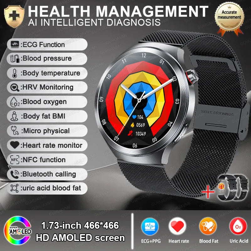 Smart Watch ECG Blood Oxygen BP Health Tracking Sapphire Screen