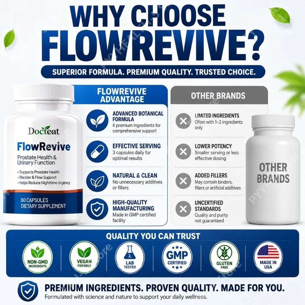 Docteat FlowRevive Prostate Health & Urinary Function Capsules Supports Prostate and Bladder Flow with Quercetin 60 Capsules
