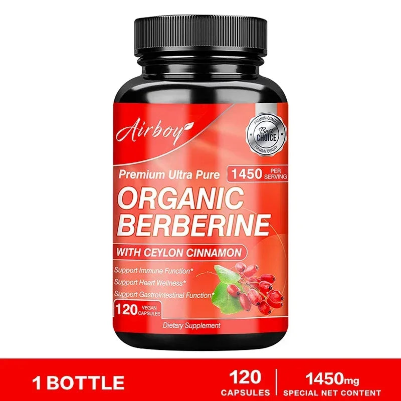 Berberine Capsules - with Ceylon Cinnamon - Blood Sugar Balance, Cardiovascular Health, Aid Digestion, Promote MetabolismSupplem