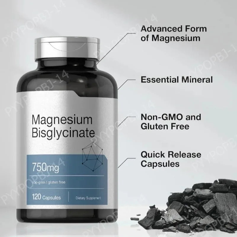 Magnesium Bisglycinate 750mg Capsules Supports Relaxation Muscle Comfort Bone Health 120 Capsules Non GMO Gluten Free