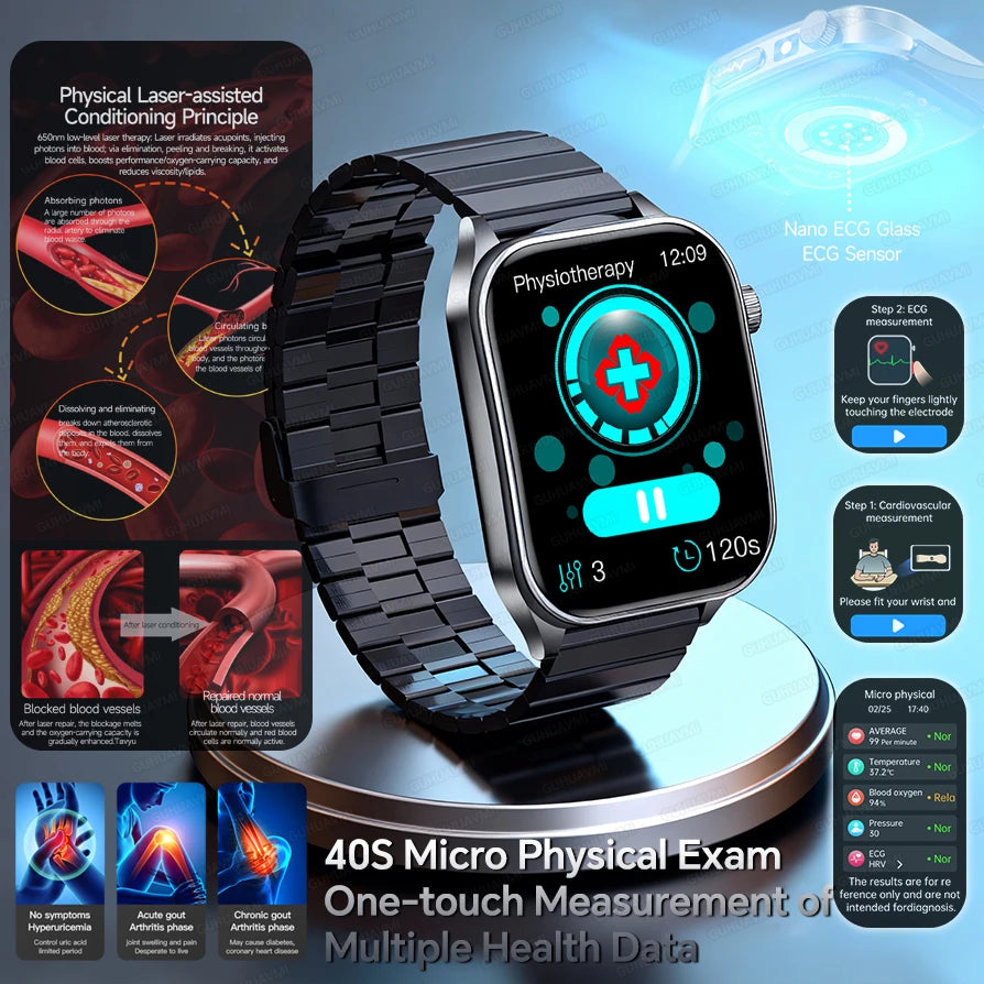 2026New ECG Monitoring Smart Watch 1.95-inch AMOLED Screen Dual-Probe Laser Health Bluetooth Call Waterproof Sports Smartwatches