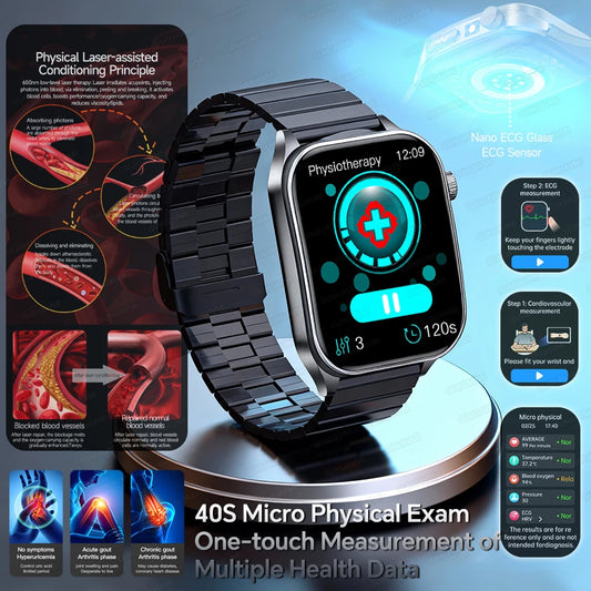 2026New ECG Monitoring Smart Watch 1.95-inch AMOLED Screen Dual-Probe Laser Health Bluetooth Call Waterproof Sports Smartwatches