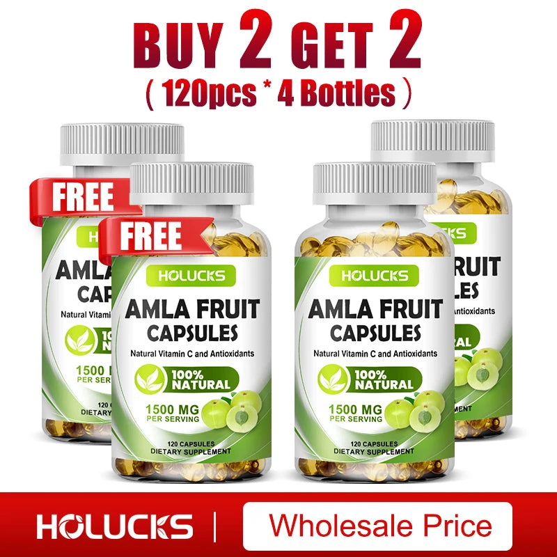 HOLUCKS Amla Capsules, with Organic Amla, Immune & Cellular Energy Support, Rejuvenation, Antioxidant, for Detox & Digestion