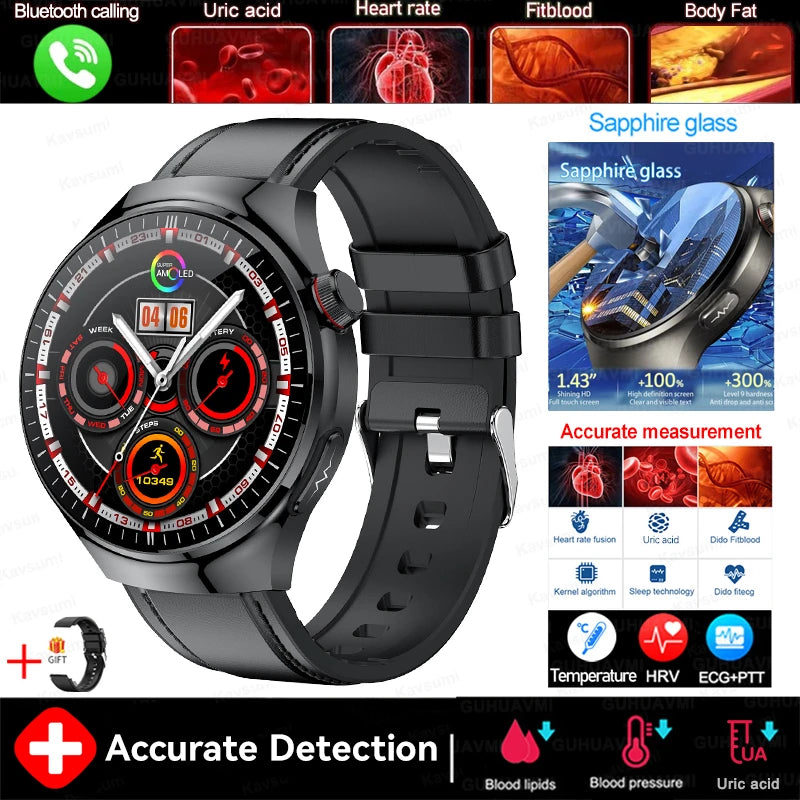 2025 New GUHUAVMI Accurate Blood Lipid Uric Acid Smart Watch Men Women ECG+PPG Blood pressure Bluetooth call Health Smartwatches