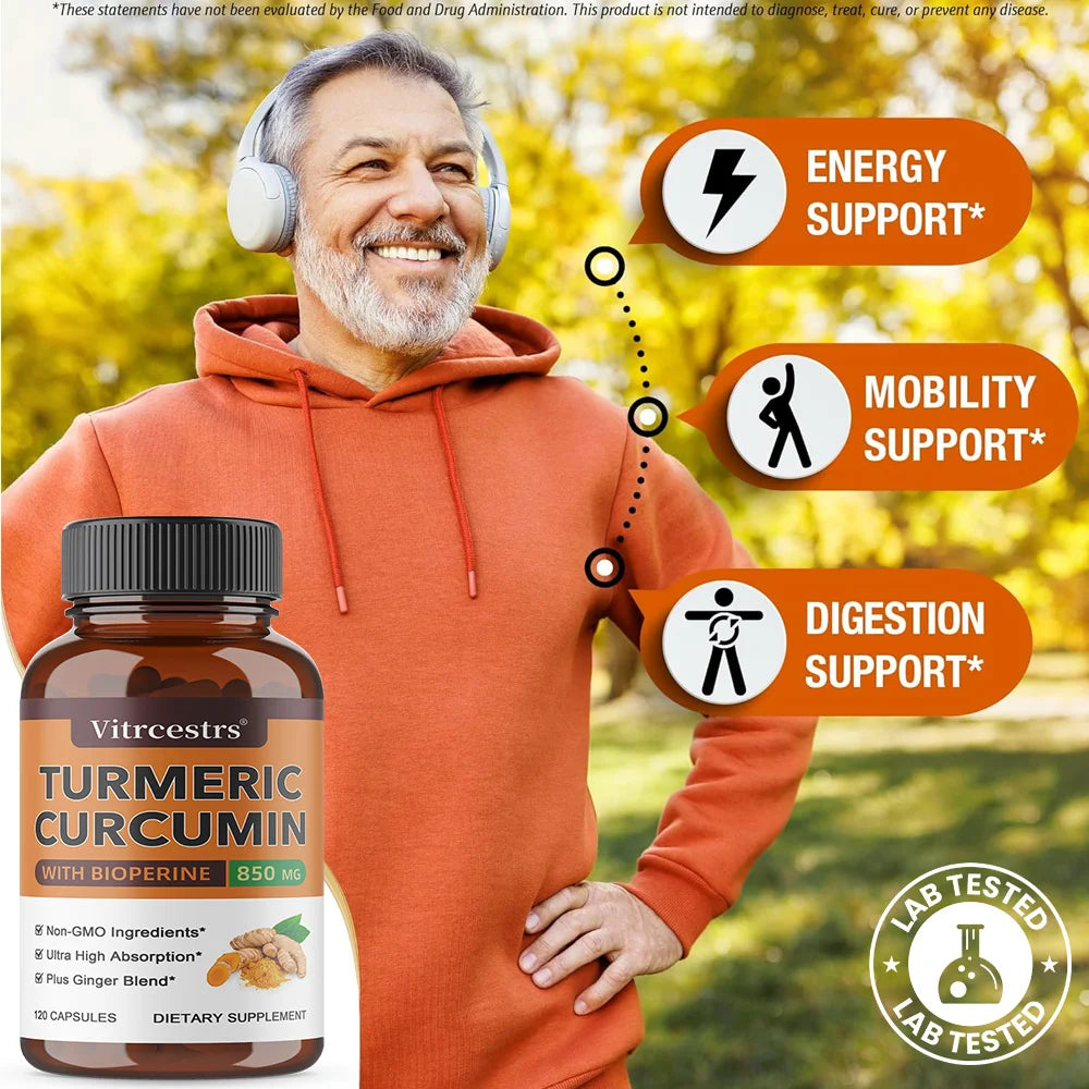 Organic Turmeric Curcumin, High Absorption Joint Bone Brain & Cardiovascular Support, Antioxidant & Digestive Health Supplement