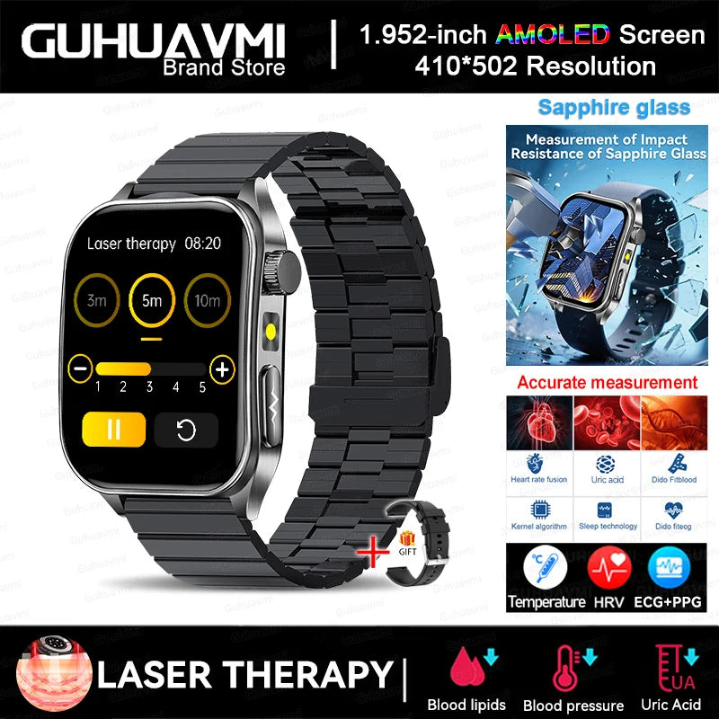 2026New Health Smartwatch 650nm Laser Therapy Men ECG Blood Pressure Lipid Uric Acid Bluetooth Call For Android IOS Smart Watch