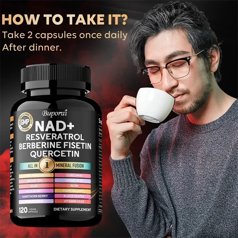 NAD+ Resveratrol Berberine - Contains Liposomal NAD+, Trans-resveratrol, Supports Healthy Aging, Cellular Health & Endurance