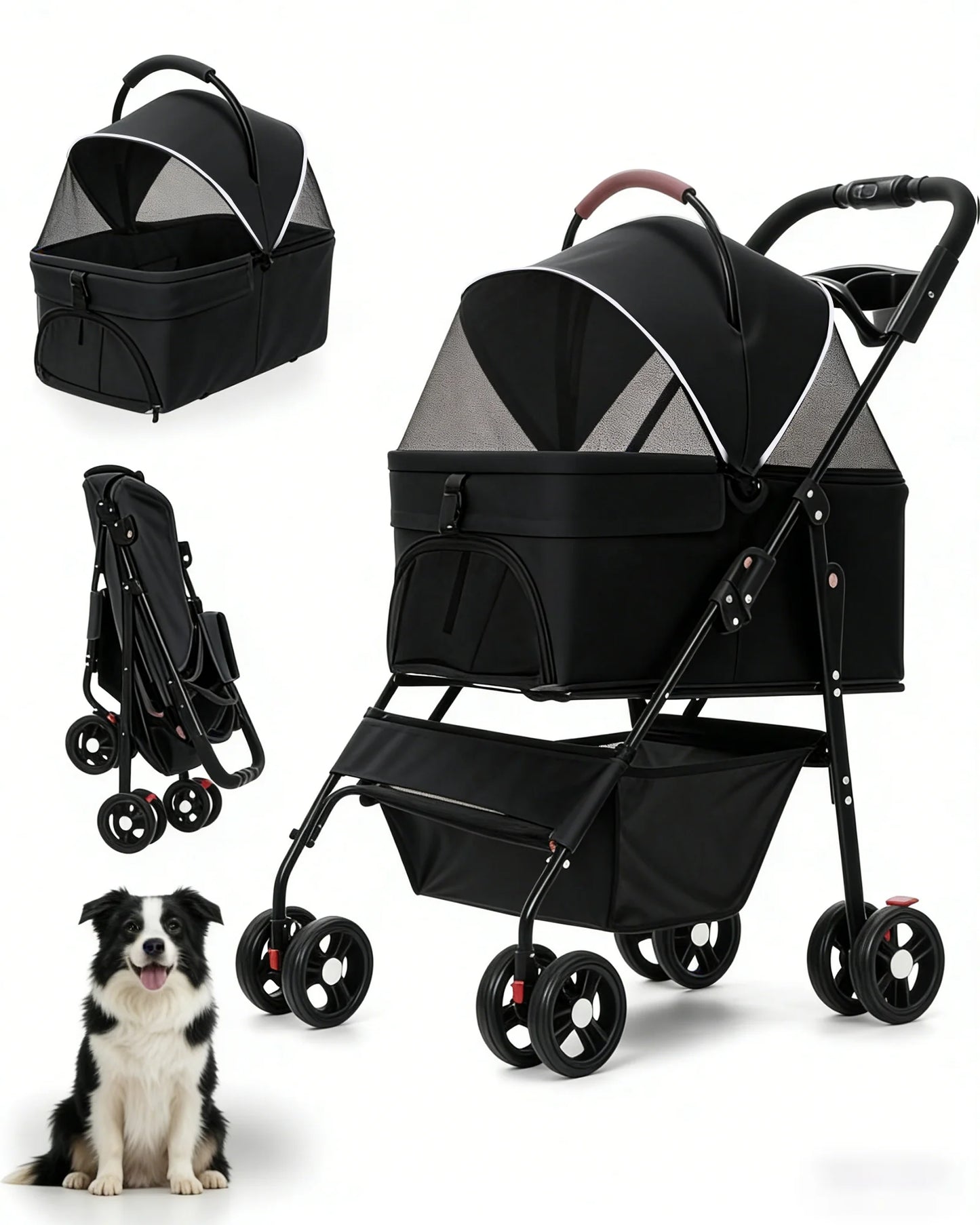 Cabusatly 2-In-1 Pet Stroller Foldable Carrier For Cats And Dogs