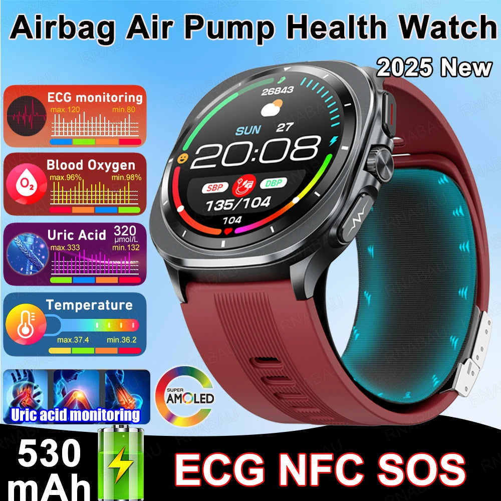 2025 New Airbag Smart Watch men True Blood Pressure air Pump Uric Acid Blood Lipids health watch Bluetooth call watch waterproof