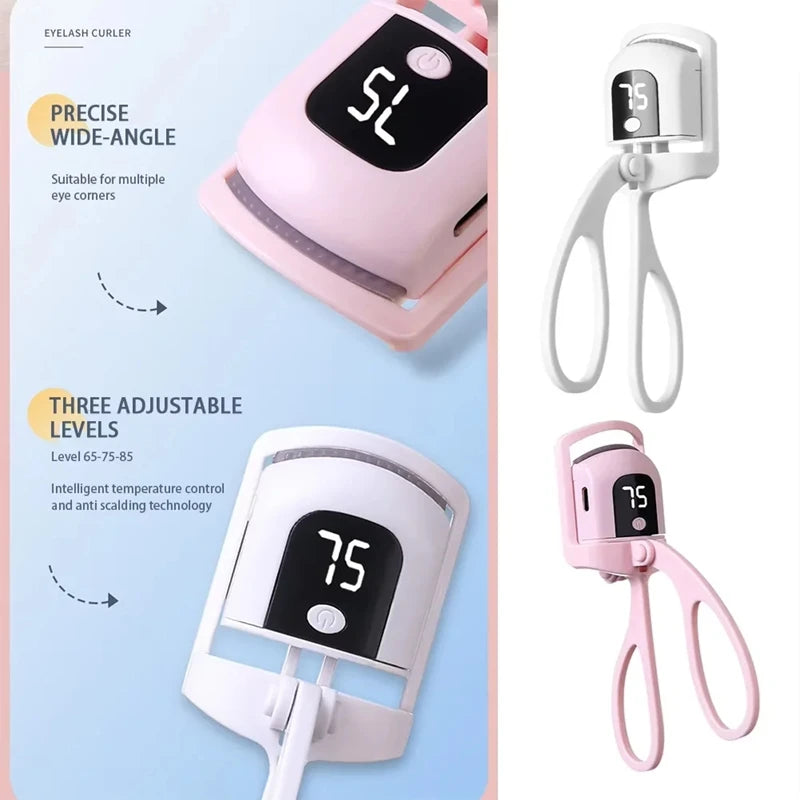 USB Rechargeable Heated Eyelash Curler with LCD Display Portable Makeup Tool Beauty and Health