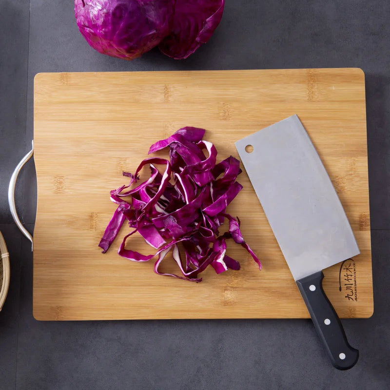 Thick Food Grade Bamboo Cutting Board with Handle, Health Classification Fruit Vegetable Chopping Block for Kitchen Cooking