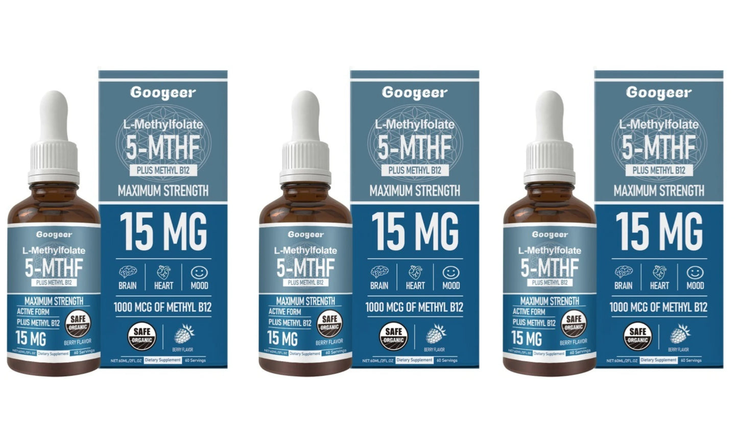 L-Methylfolate 5-MTHF Liquid Drops with Methyl B12 - Active Form Folate Supplement for Homocysteine Health - 60 Servings