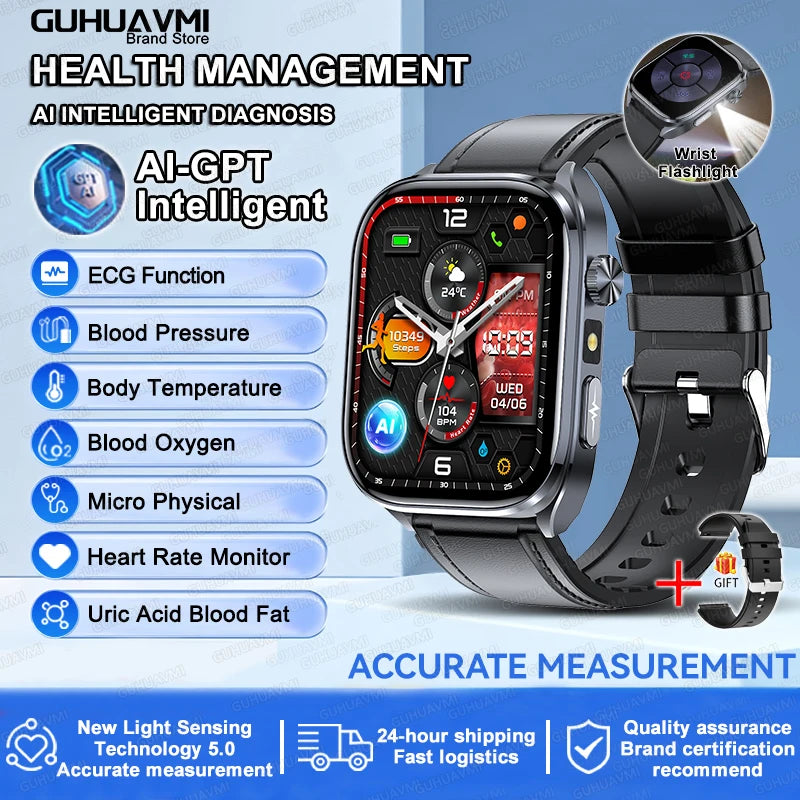 2026 New AI Health Care Accurate detection ECG SmartWatch Blood Pressure lipids Uric Acid Analysis Bluetooth Call Smart Watches