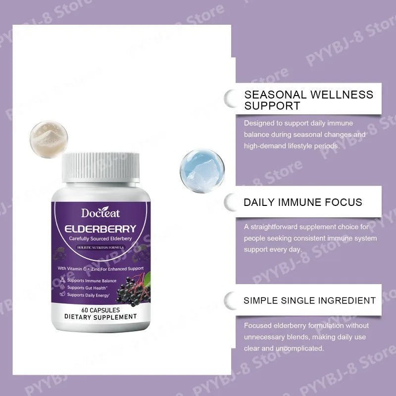 Elderberry Capsule Supplement Contain Elderberry Extract,vitaminC and Zinc Support Intestinal Health & Daily Energy Intake 60pcs