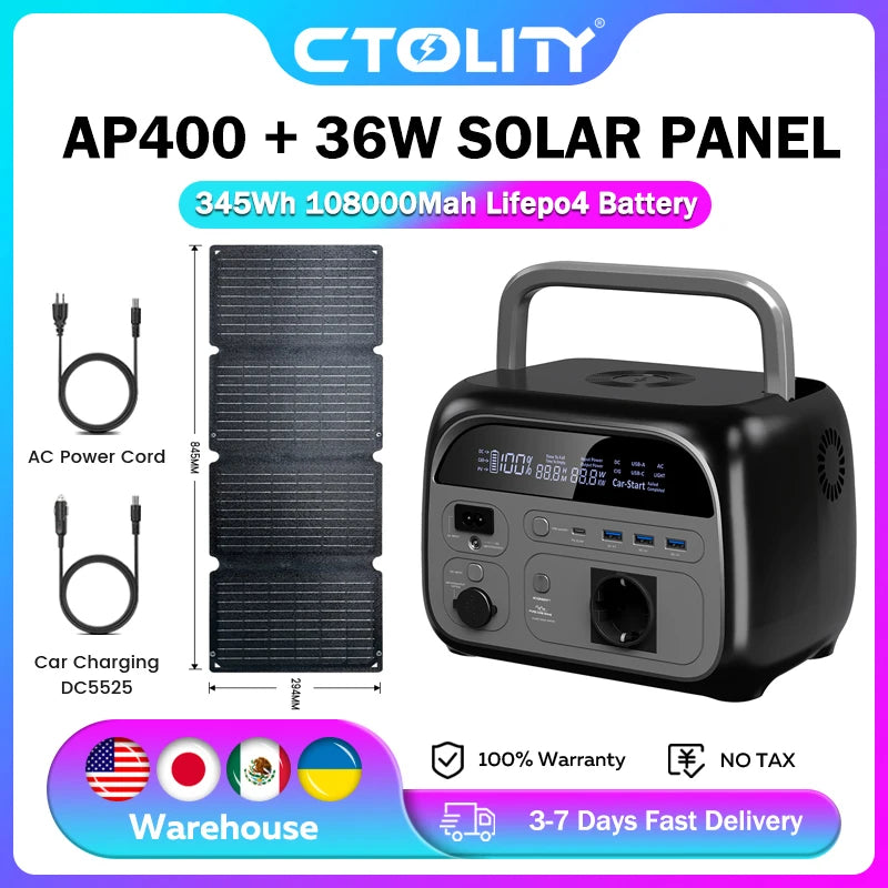 CTOLITY AP400 Camping Power Station 500W Portable Solar Generator Lifepo4