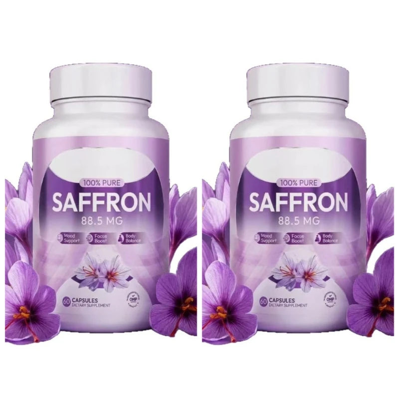 100% Saffron Capsules 88.5mg Crocus Sativus L Flower Extract with Crocin Safranal Natural Plant Extract Daily Health Supplement
