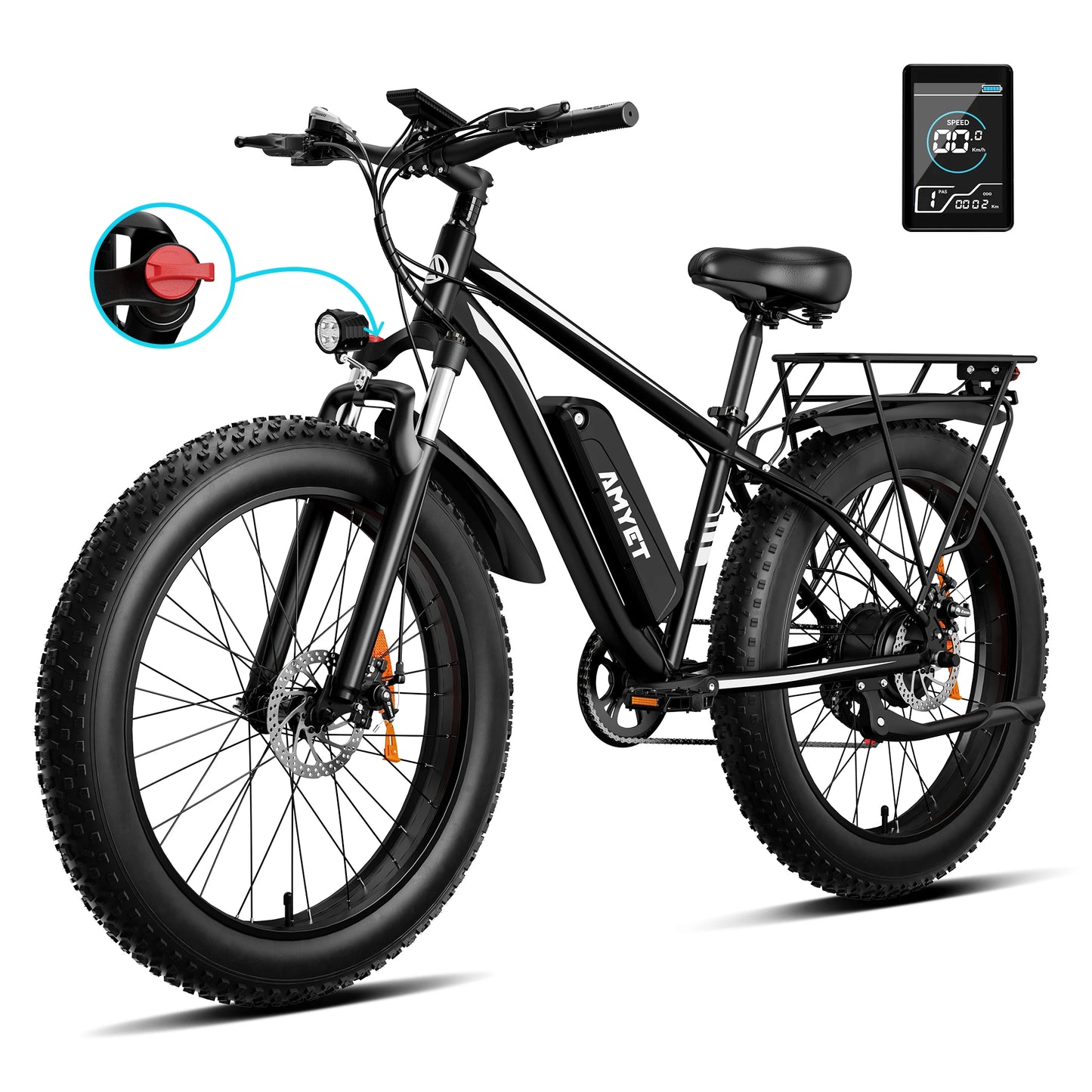 AMYET EB26 Electric Bike 1500W 28mph 720Wh Fat Tire Mountain