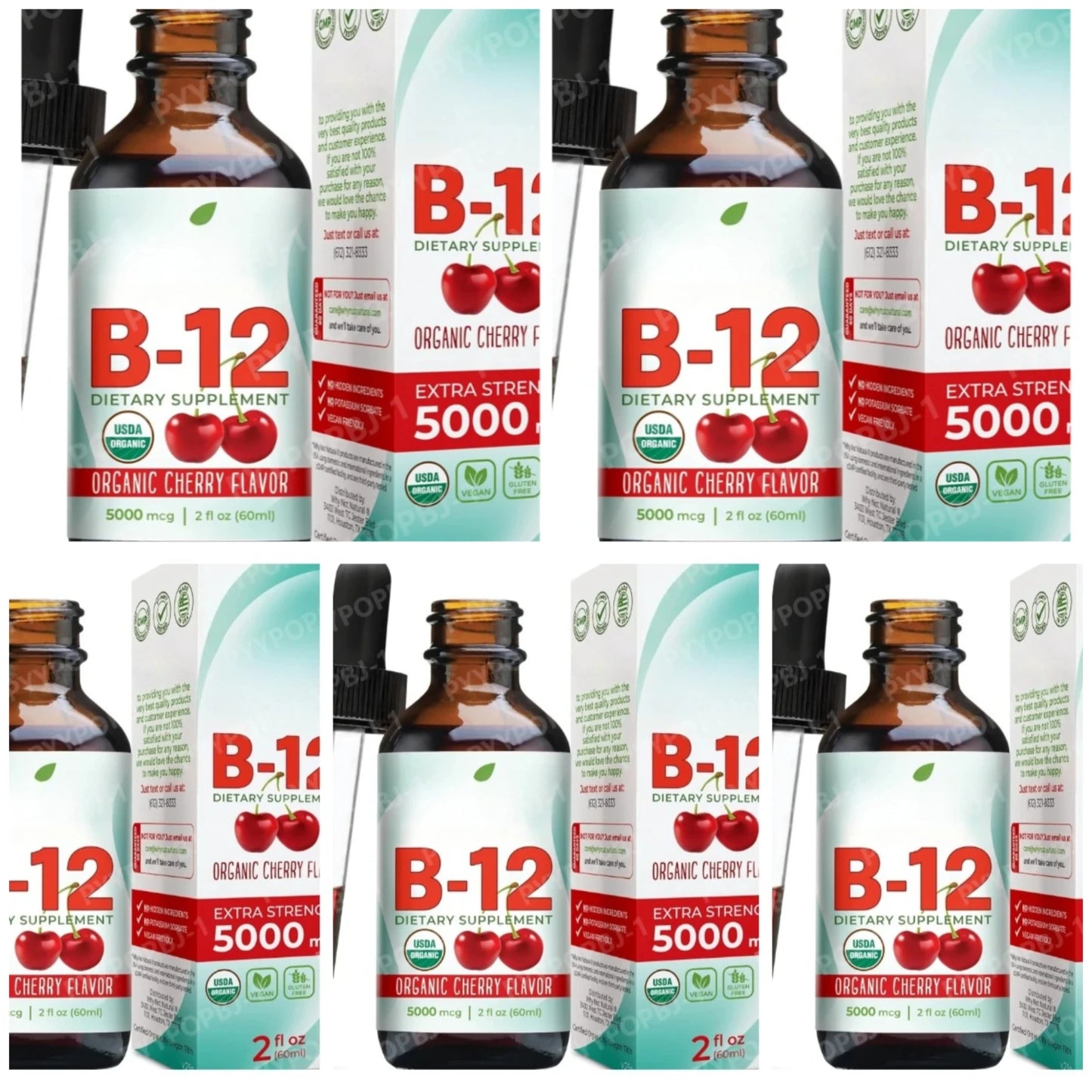 Vitamin B12 Liquid 5000mcg Drops Cherry Flavor Methylcobalamin Sublingual Drops Vegan Sugar Free Health Dietary Supplement 60ml